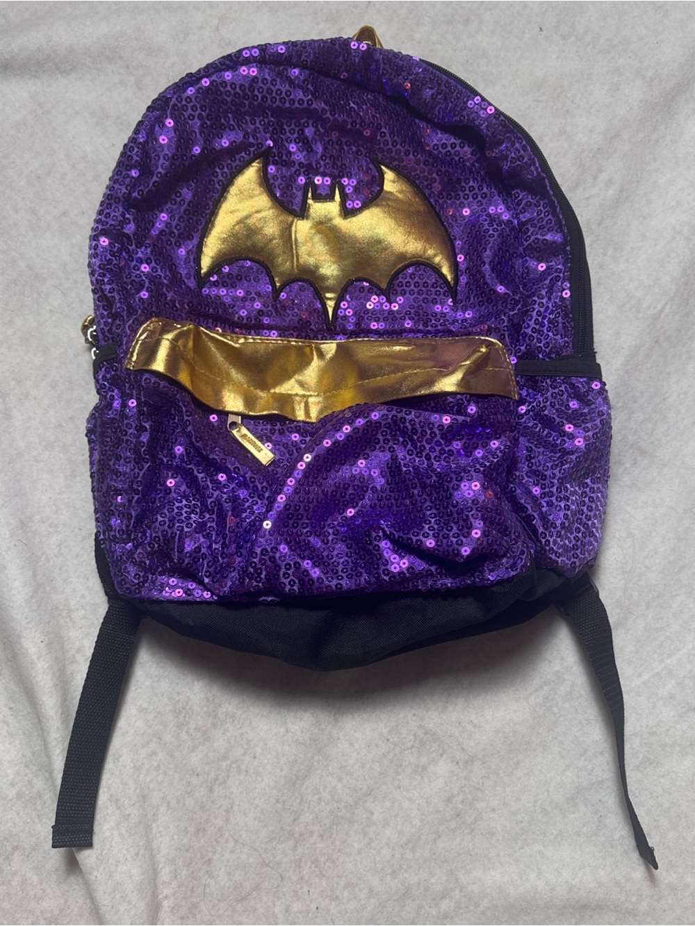 DC Super Hero Girls Batgirl Sequin Backpack – Purple & Gold Superhero Bag
